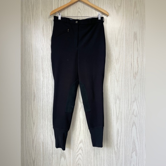 Gutos Equestrian Horse Riding Ribbed a lack Pants Breeches Inner Patches Size 32 - Picture 1 of 5
